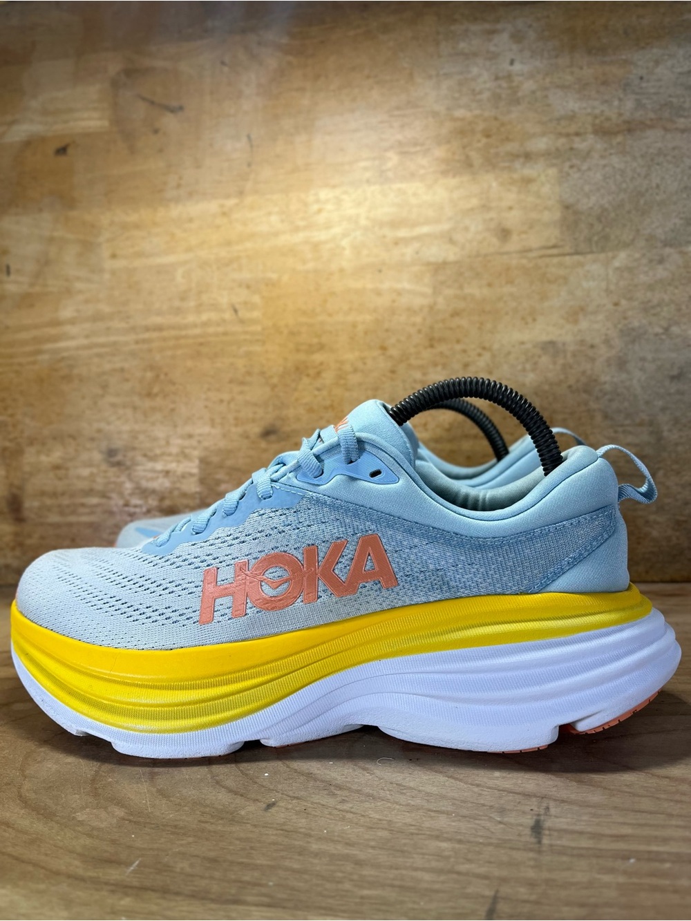Hoka One One Bondi 8 REFLECTIVE Womens Size 9 Running Shoes Sneakers Blue Yellow - Picture 4 of 12